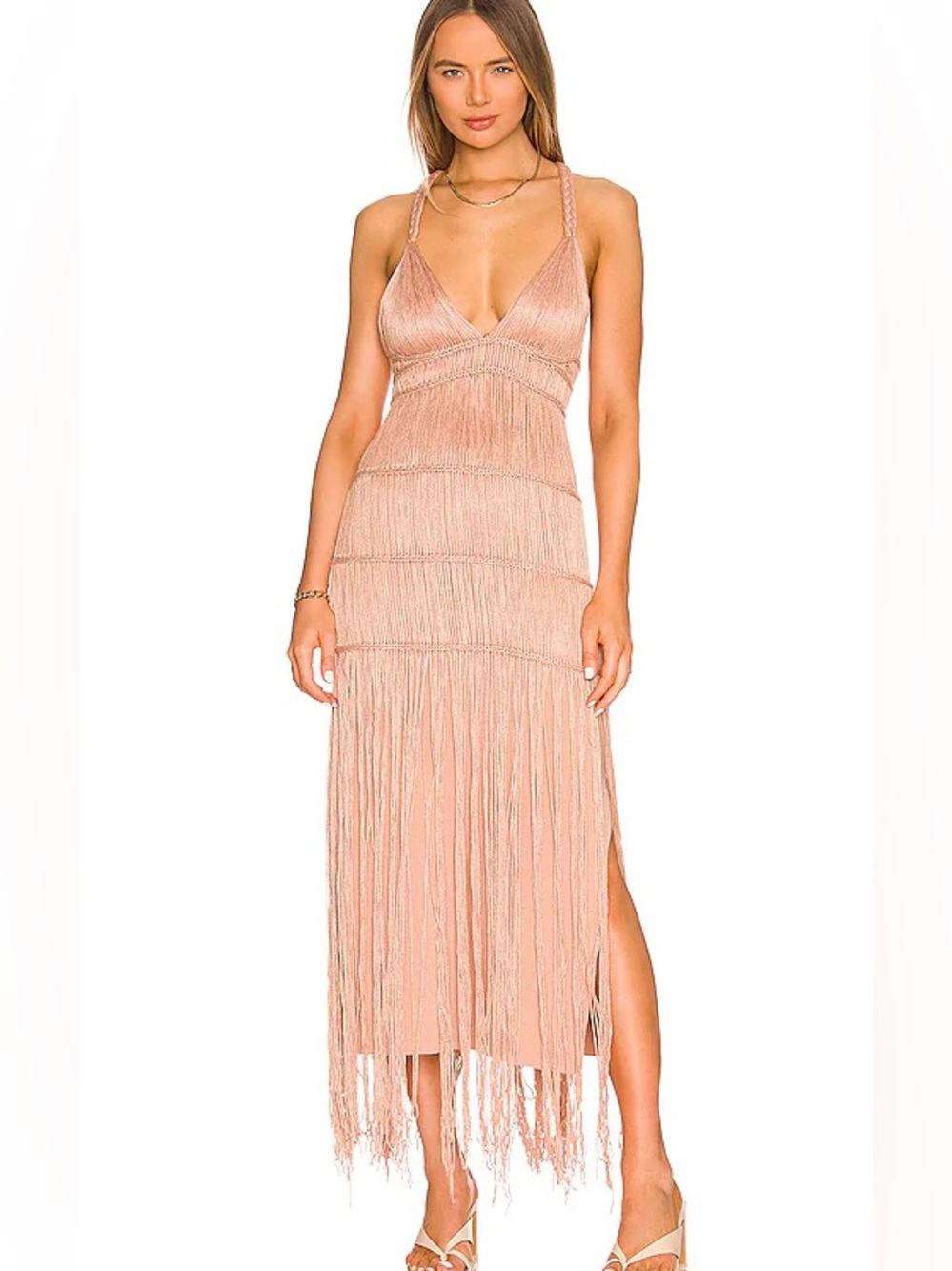 Revolve Jonathan SIMKHAI Christabel Macrame Dress in Macchiato nude M